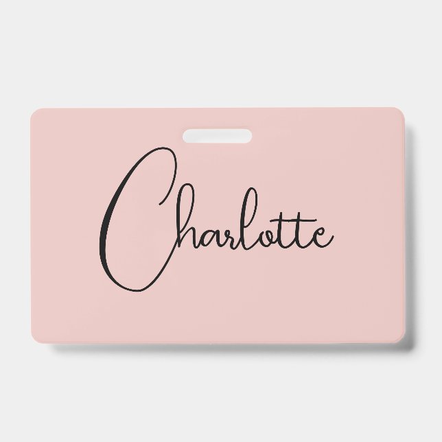 Minimalist Calligraphy Script Name Rose Gold Badge (Front)