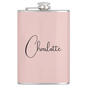 Minimalist Calligraphy Script Name Rose Gold Hip Flask