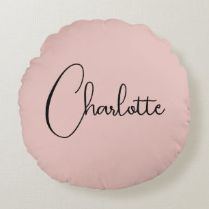 Minimalist Calligraphy Script Name Rose Gold Round Pillow