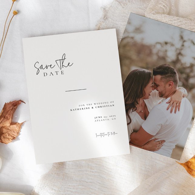 Minimalist Calligraphy Script Photo Save The Date (Creator Uploaded)