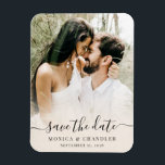 Minimalist Calligraphy Script Photo Save the Date Magnet<br><div class="desc">Modern Minimalist Script Photo Save the Date Wedding Magnet</div>