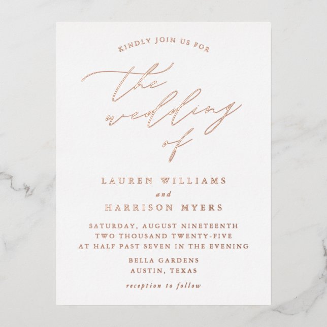 Minimalist Calligraphy Script Wedding Foil Invitation Postcard (Front)