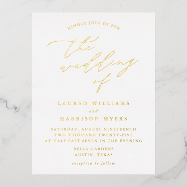 Minimalist Calligraphy Script Wedding Foil Invitation Postcard (Front)