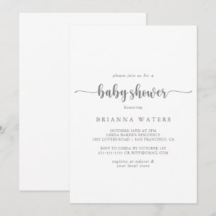 Minimalist Calligraphy Silver Baby Shower  Invitation