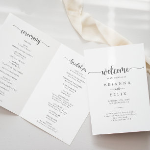 Minimalist Calligraphy Silver Folded Wedding Program