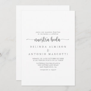 Minimalist Calligraphy Silver Nuestra Boda Invitation