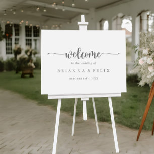 Minimalist Calligraphy Silver Wedding Welcome Sign