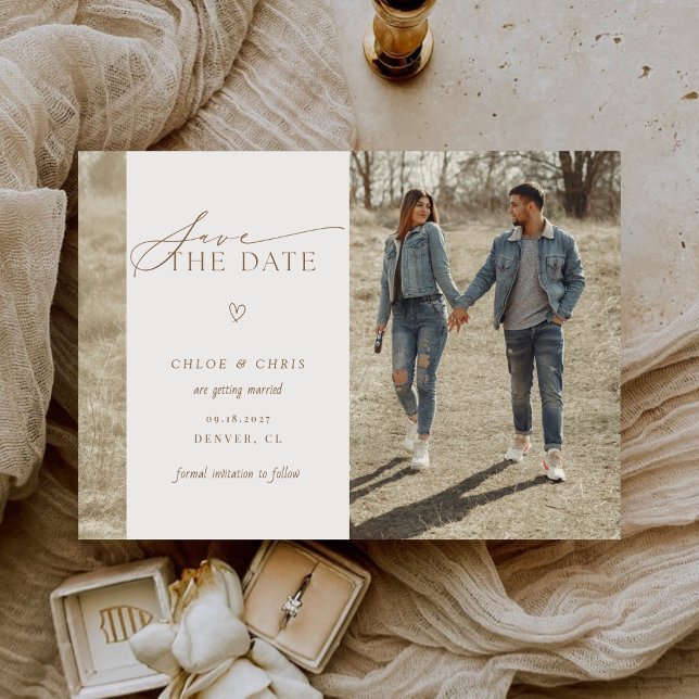 Minimalist Calligraphy Simple Script Wedding Photo Save The Date (Creator Uploaded)