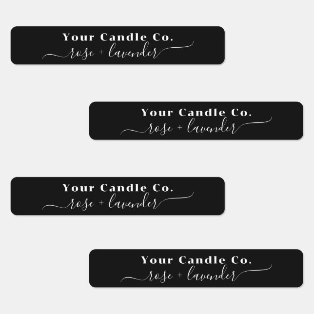Minimalist Calligraphy Skinny Black Candle Label (Group)