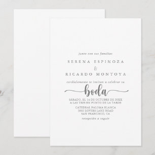 Minimalist Calligraphy Spanish Silver Wedding  Invitation