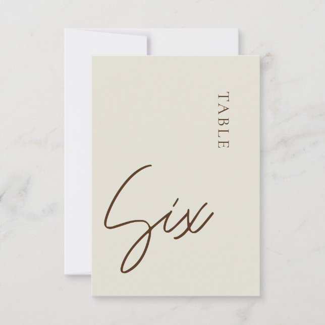 Minimalist Calligraphy Table six Table Number (Front)