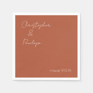 Minimalist Calligraphy Terra Cotta Wedding    Napkin