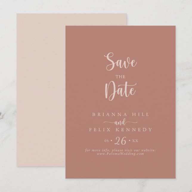 Minimalist Calligraphy Terracotta Wedding  Save The Date (Front/Back)
