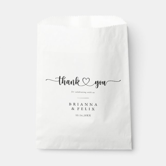 Minimalist Calligraphy Thank You Wedding Favour Bag (Front)