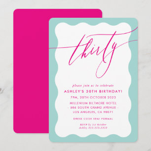 MINIMALIST Calligraphy wave 30th party pink mint Invitation