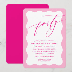 MINIMALIST Calligraphy wave 40th party pretty pink Invitation