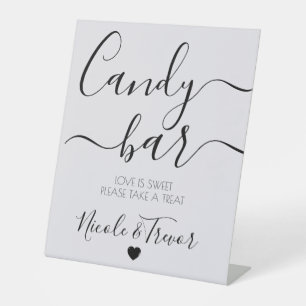 Minimalist Calligraphy Wedding Candy Bar Pedestal Sign