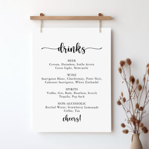 Minimalist Calligraphy Wedding Drinks Menu Sign