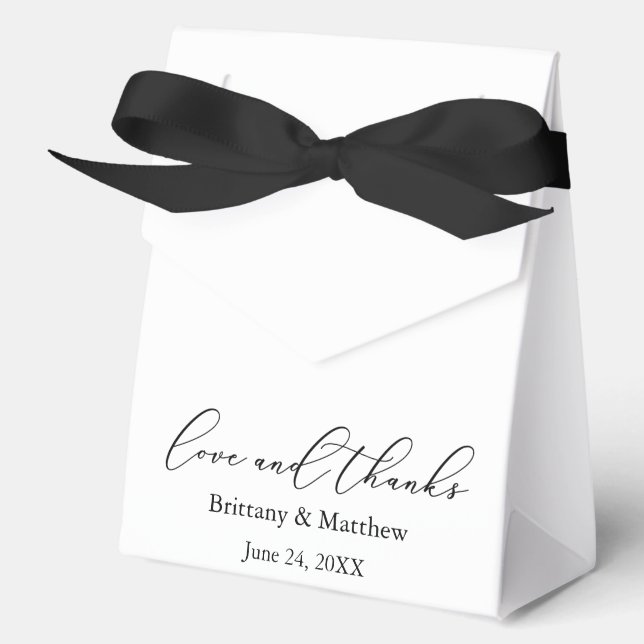 Minimalist Calligraphy Wedding Love Thanks Ribbon Favor Box (Front)