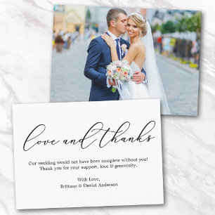 Minimalist Calligraphy Wedding Photo Love Thanks Card