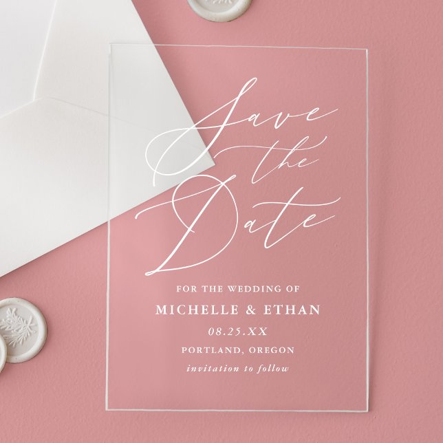 Minimalist Calligraphy Wedding Save the Date Acrylic Invitations (Creator Uploaded)
