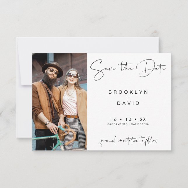 Minimalist Calligraphy Wedding Save The Date Card (Front)