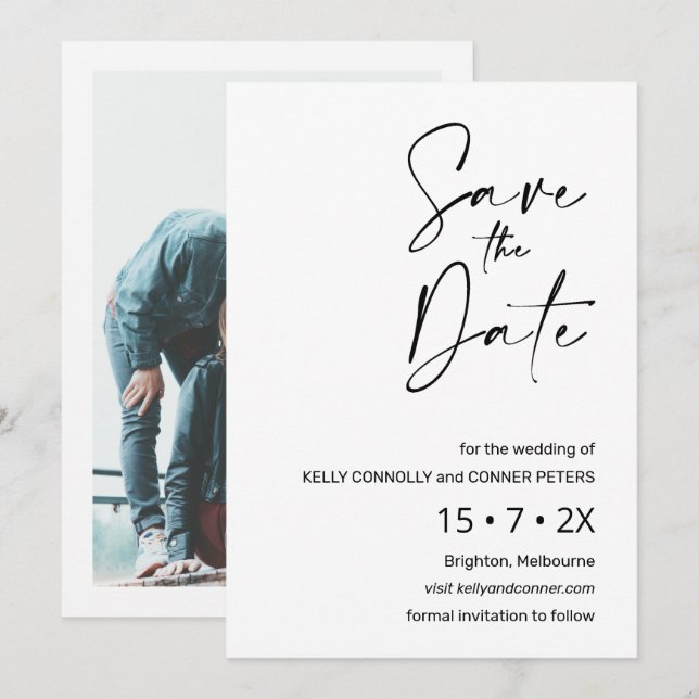 Minimalist Calligraphy Wedding Save The Date Card (Front/Back)