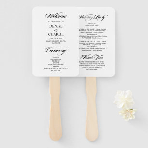 Minimalist Calligraphy White Wedding Program Hand Fan