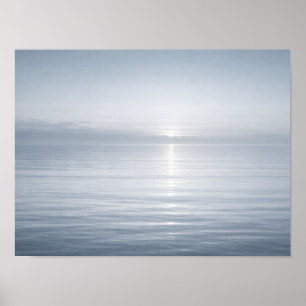 Minimalist Calm Blue Ocean Horizon Sun Reflection Poster