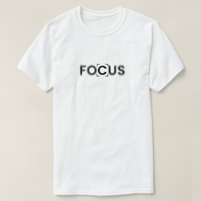 Minimalist Camera Lens Blur Focus Typography T-Shirt (Design Front)