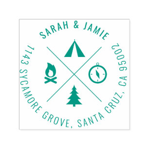 Minimalist Camping Themed Couple's Return Address Self-inking Stamp