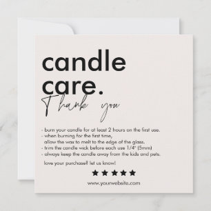 Minimalist Candle Care Instruction Thank You Card