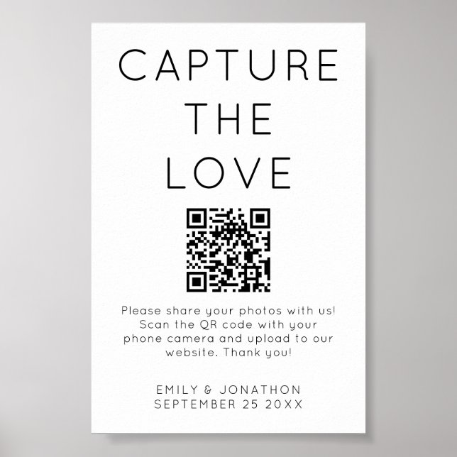 Minimalist Capture The Love QR code Wedding Sign (Front)