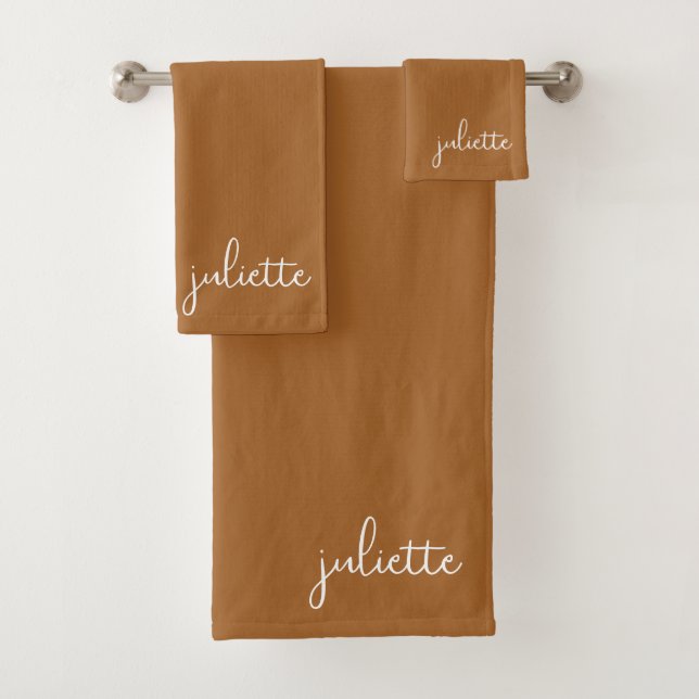 Minimalist Caramel Personalized Bath Towel Set (Insitu)