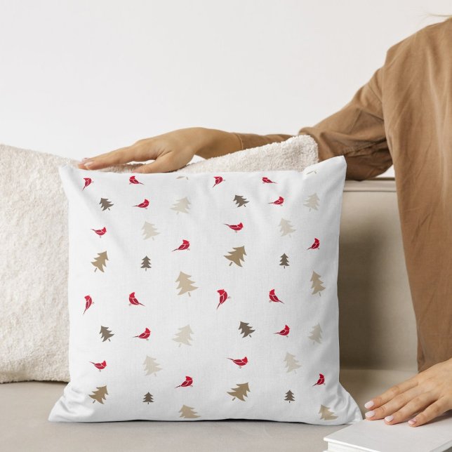 Minimalist Cardinal & Pine Tree Christmas Throw Pillow (Creator Uploaded)