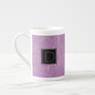 Minimalist Carnation Floral Hand Drawn Monogram Bone China Mug