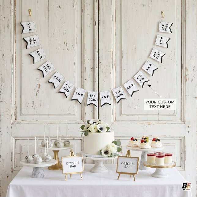 Minimalist Carrara Marble Custom Monogram Wedding Bunting Flags (Creator Uploaded)