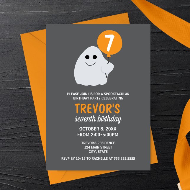 Minimalist Cartoon Ghost Birthday Party Invitation (Creator Uploaded)