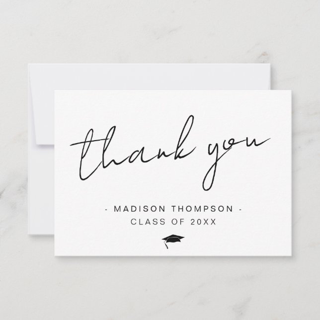 Minimalist Casual Script Graduation Thank You Card (Front)