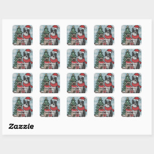 Minimalist Cat and Dog Holiday Get Together Square Sticker