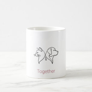 Minimalist Cat and Dog Line Art Coffee Mug