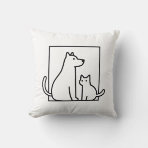 Minimalist Cat and Dog Line Art Throw Pillow