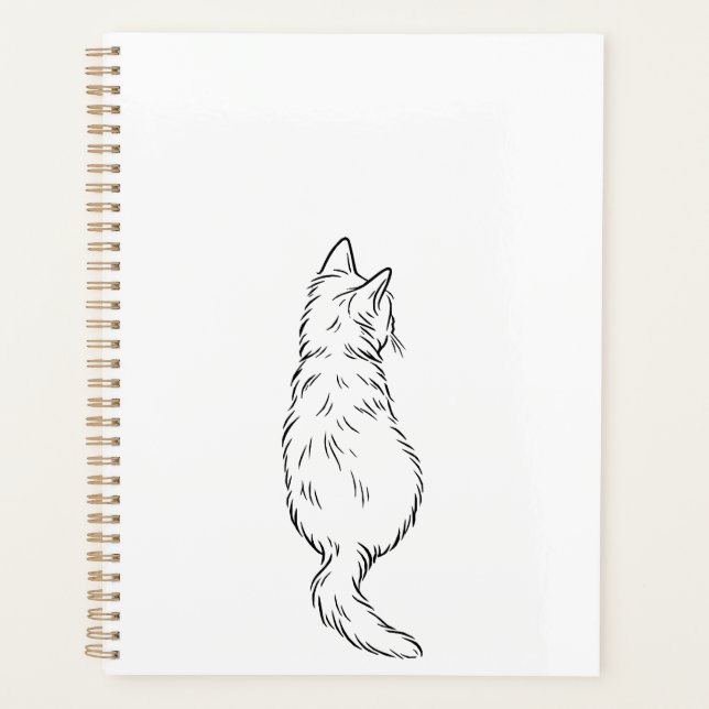 Minimalist Cat Back View Line Art Daily Planners (Devant)