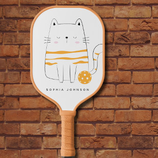 Minimalist Cat, Custom Name Pickleball Paddle