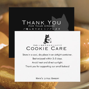 Minimalist Cat Doughnut Cookie Care Instructions Thank You Card