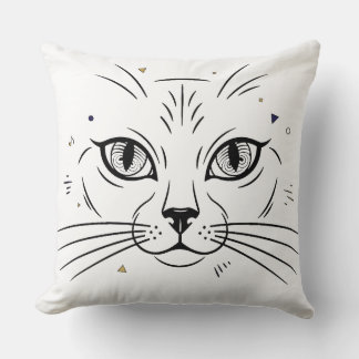 minimalist cat face line art throw pillow