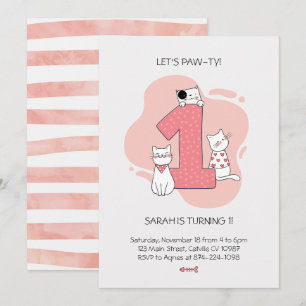 Minimalist Cat First Birthday Invite