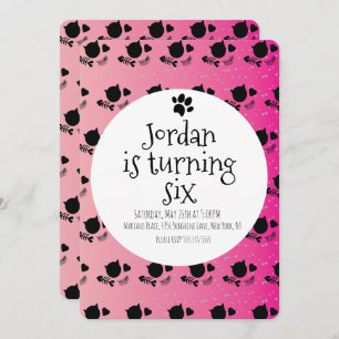 Minimalist Cat Kitten Pet Paws Pink Birthday Party Invitation