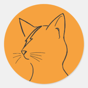 Minimalist Cat Lightning Bolt Line Art Modern Simp Classic Round Sticker