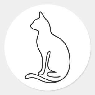 Minimalist Cat Line Art – Black Outline Silhouette Classic Round Sticker